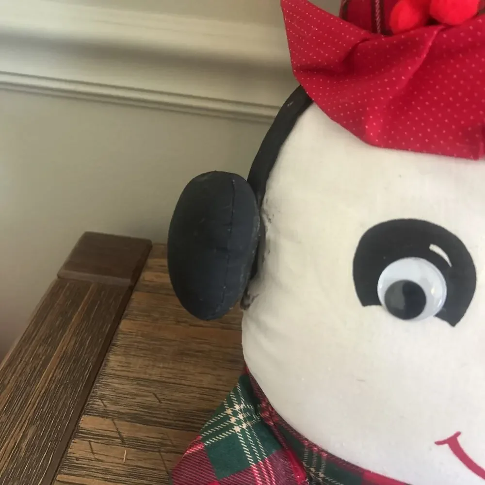 Snowman Vintage Stuffed Christmas Hanging Pillow Head Scarf 19” Tall Holiday
